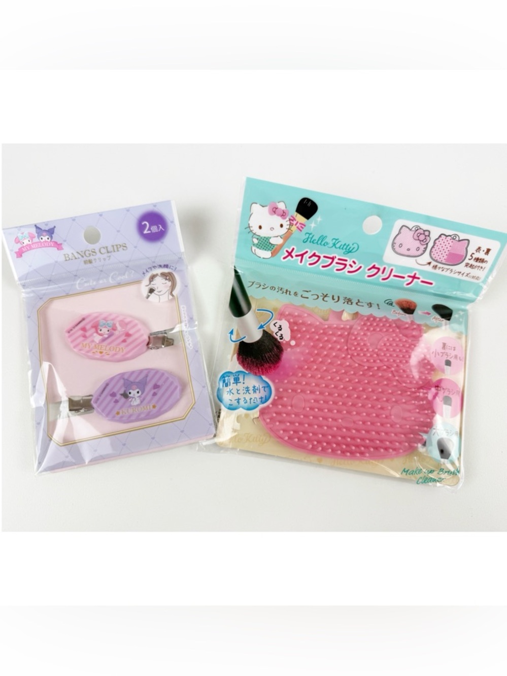 Hello Kitty Makeup Brush Cleaning Pad & My Melody Bangs Clips Japan New